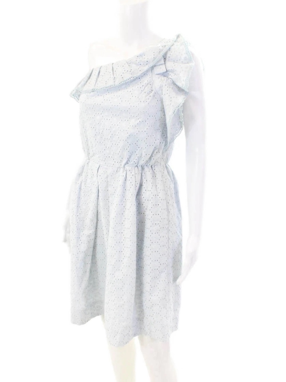 See by Chloé One-Shoulder Eyelet Dress in Pale Blue Size 6 - Picture 2 of 8